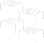 SIBAO Kitchen Cabinet Storage Shelf Rack/Plastic Feet - (13.1 x 10.2 Inch) - Steel Metal - Rust Resistant Finish - Cups, Dishes, Cabinet & Pantry Organization (4, White)