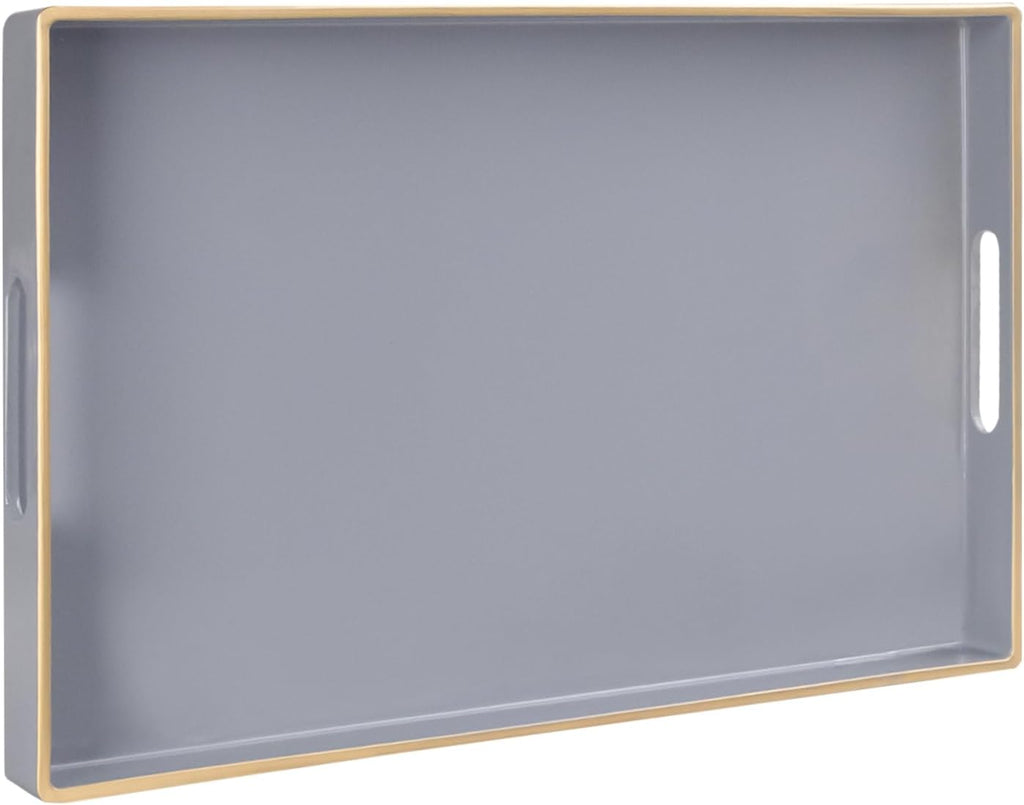 MAONAME Gray Serving Tray with Handles, Modern Grey Decorative Tray for Coffee Table, Plastic Rectangular Gray Trays for Ottoman, Bathroom, Decor, 15.8” x 10.2” x1.4