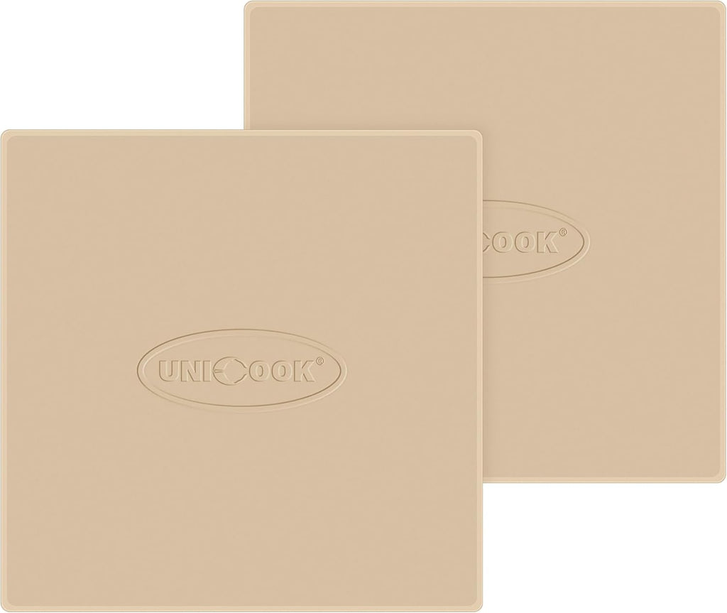 Unicook 2 PCS Pizza Stones Set, 12 Inch Square Pizza Stone for Oven and Grill, Cordierite Baking Pan for Crispy Crusts, Thermal Shock Resistant, Including Dough Scraper