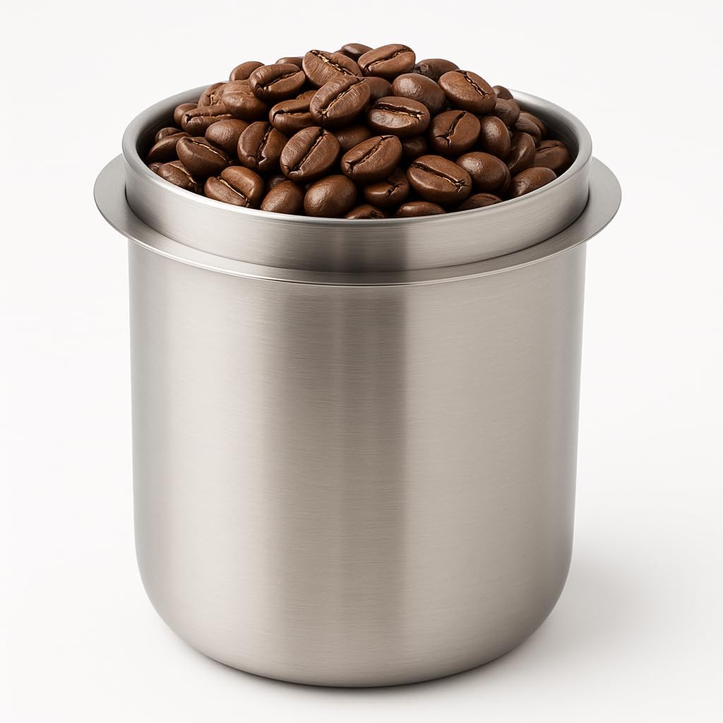 Espresso Dosing Cup Sturdy Stainless Steel Coffee Making Dosing Cup, 150ml 58mm Universal Inverted Coffee Powder Cup for Coffee Machine, 2.7x2.3x2.9in Espresso Cup Release Hand Kit (Silver)