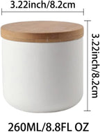 Ceramics Food Storage Jar Canister with Airtight Seal Bamboo Lid, Simple Style Kitchen Canister for Food Storage, Store Coffee, Sugar, Tea, Spices and More (White (8.79oz/260ml))