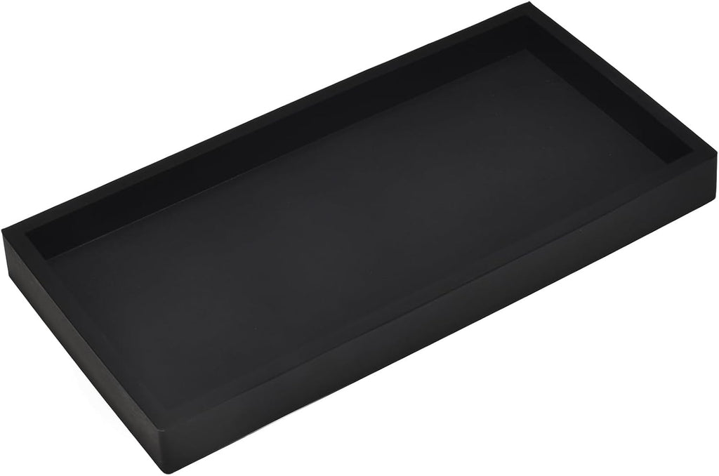 DNC 7.9" Small Silicone Bathroom Counter Tray, Vanity Tray, Kitchen Sink Soap Tray for Dish Holder Dispenser Countertop Toilet Tank Desk Organizer Black