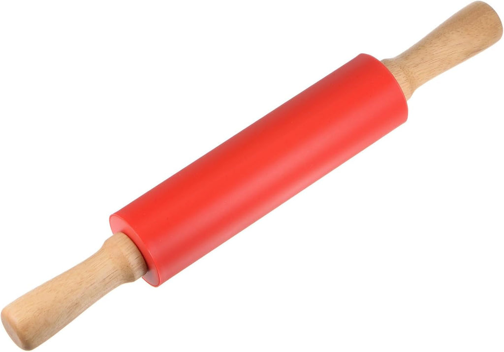 HARFINGTON Silicone Rolling Pins for Baking 15 Inch Wooden Handle Non Stick Rolling Pin Small Roller Playdough Rolling Pins for Dough Pizza Pastry Fondant Kitchen, Red