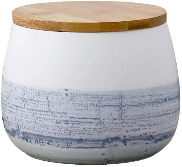 Food Storage Jar White Ceramic Food storage canister with Airtight Wooden Lid for serving Coffee, Tea, Sugar, Spice and More (700ml)