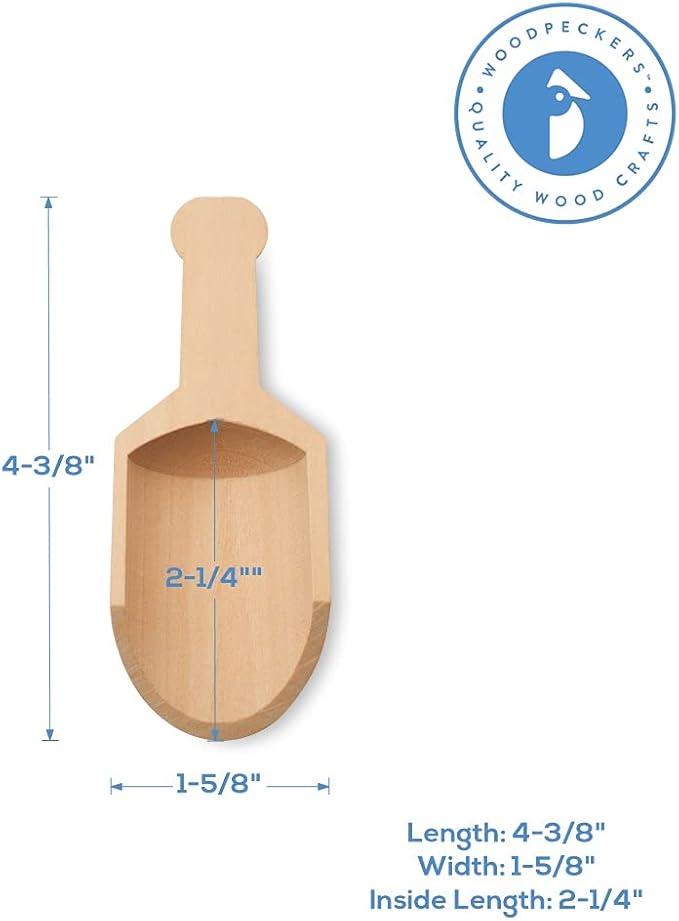 Small Wooden 1 Tablespoon Scoops for Food Canisters & Jars, Table Spoons Measuring Spoon, Wood Manuka Honey Bath Salts, & Coffee Scoop, Mini Candy Scoops for Candy Buffet, Pack of 25 by Woodpeckers