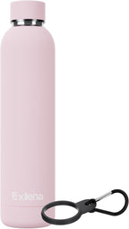Slim Insulated Water Bottles for Travel 25oz with Clip, Double Wall Vacuum Stainless Steel Water Bottle Keeps Drinks Cold 24 Hrs/Hot 12 Hrs, 100% Leakproof, BPA Free(Pink)