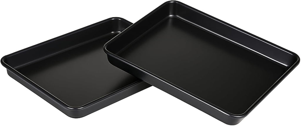 9x11 Inch Cookie Sheet, Baking Tray for Toaster Oven, Non Stick Baking Sheet Pan for Biscuits, Vegetables, Easy to Clean, Non-Warp Heavy Duty Pans, Black, 2-Pack