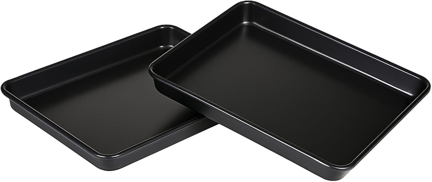 9x11 Inch Cookie Sheet, Baking Tray for Toaster Oven, Non Stick Baking Sheet Pan for Biscuits, Vegetables, Easy to Clean, Non-Warp Heavy Duty Pans, Black, 2-Pack