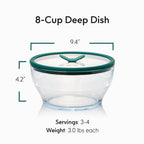 Anyday 8-Cup Glass Food Storage with Glass Lid, Round Deep Dish | Plastic-Free Meal Prep & Microwave Cookware | Stackable Airtight Storage Container with Vented Lid for Microwave-Safe Reheating