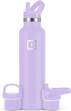 IRON °FLASK Camping & Hiking Hydration Canteens - 3 Lids (Narrow Straw Lid) Leak Proof Vacuum Insulated Stainless Steel - Hot & Cold Double Walled Sports Water Bottle - Lavender, 24 Oz