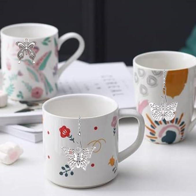 Tea Infusers for Loose Tea 3 Sets Tea Infuser Loose Leaf Tea Steeper Tea Stainless Steel Ball Mesh Tea Strainer Filters with Crtstal Pendant (Metal Butterfly)