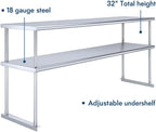 NSF Certified 18 Gauge Heavy Duty Stainless Steel Double overshelf with Brackets for Kitchens, Utility Rooms, Storage, Offices & Home