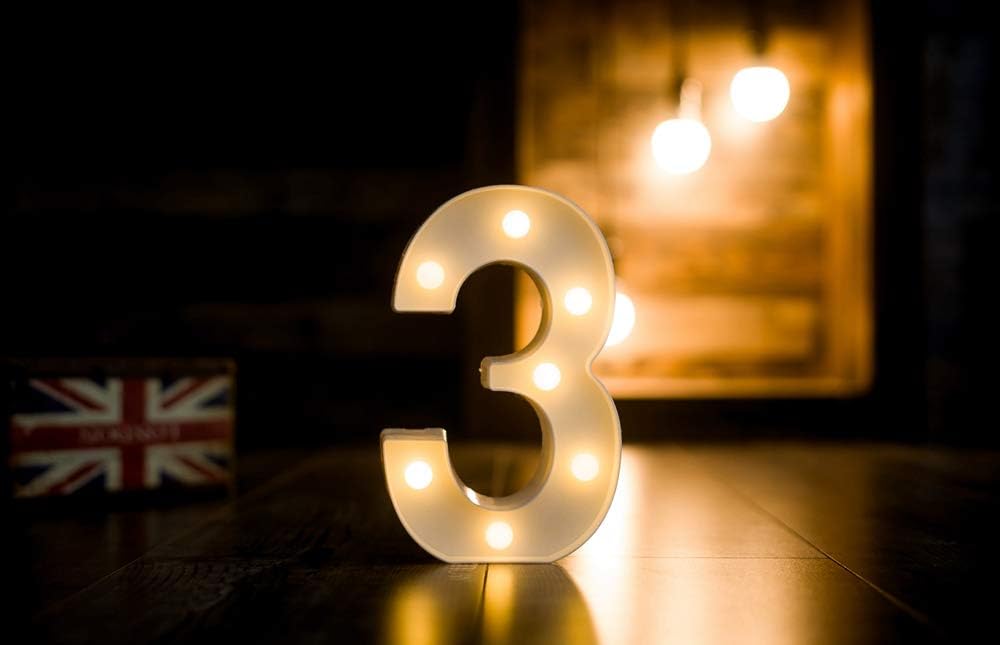 Foaky Decorative Led Marquee Light Up Number, Marquee Light Up Number Sign for Night Light Wedding Birthday Party Christmas Home Bar Decoration Number(3)