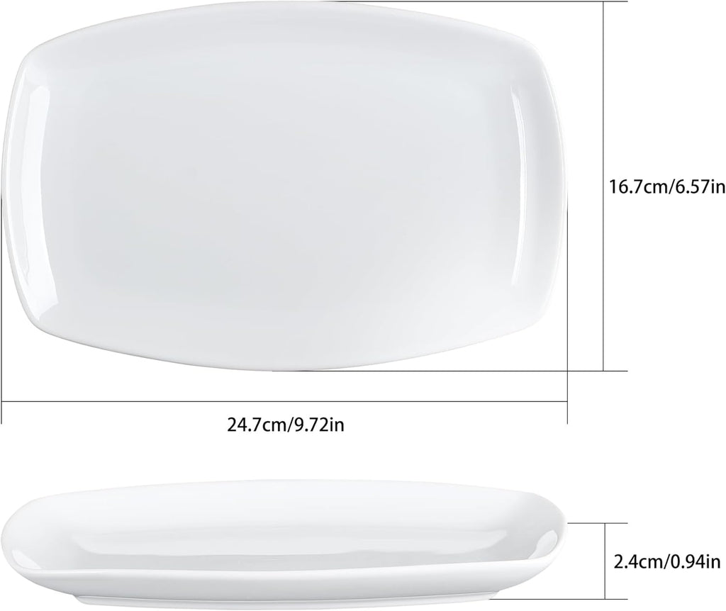 Ceramic Serving Platter Set, 4 Pcs 10 inch Rectangular Serving Tray for Entertaining at Parties and Weddings, White Platter Rectangular Dishes Dinner Plates for Appetizer Meat Bread Dessert and Sushi