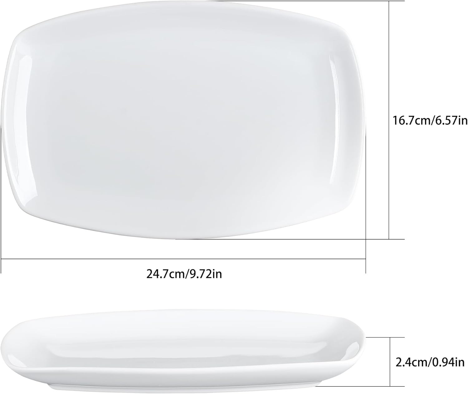 Ceramic Serving Platter Set, 4 Pcs 10 inch Rectangular Serving Tray for Entertaining at Parties and Weddings, White Platter Rectangular Dishes Dinner Plates for Appetizer Meat Bread Dessert and Sushi