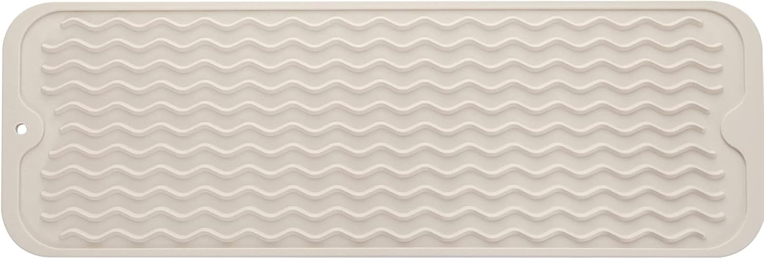 Silicone Dish Drying Mat for Multiple Usage,Easy clean,Eco-friendly,Heat-resistant Silicone Mat for Kitchen Counter,Sink,Bar,Bottle,or Cup Tapioca M 17 inches x 6 inches