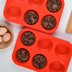 Silicone Jumbo Muffin Pan, 3.5 Inch Silicone Texas Muffin Pan 6 Cup Large Cupcake Pan Nonstick BPA Free 2 Pack Red