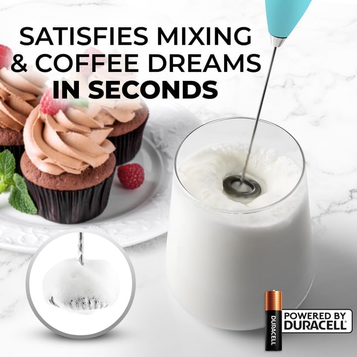 Zulay Kitchen Powerful Milk Frother Wand With 4 AA Duracell Batteries - Ultra Fast Handheld Drink Mixer - Electric Whisk Foam Maker for Coffee, Lattes, Cappuccino, Matcha & Creamer -