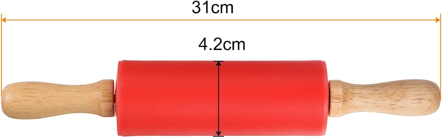 HARFINGTON Silicone Rolling Pins for Baking 12 Inch Wooden Handle Non Stick Rolling Pin Small Roller Playdough Rolling Pins for Dough Pizza Pastry Fondant Kitchen, Red