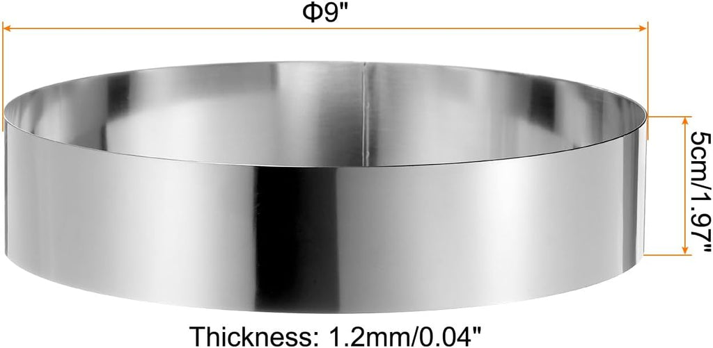 HARFINGTON Round Cake Ring 9 x 2 Inch Seamless Stainless Steel Pastry Mousse Dessert Ring Mirror Coating for Baking Cooking Making Tool