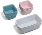The Silicone Kitchen Reusable Silicone Bento Baking Cups, Non-Toxic, BPA Free, Dishwasher Safe Bento Box Accessories Lunch Box Dividers, Square and Rectangle, 24 Pack, Pink, Blue, Gray