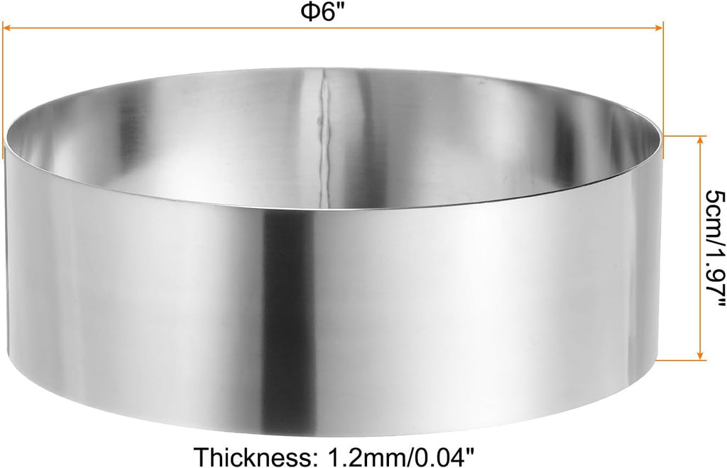 HARFINGTON Round Cake Ring 6 x 2 Inch Seamless Stainless Steel Pastry Mousse Dessert Ring Mirror Coating for Baking Cooking Making Tool