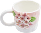 3D Flower Coffee Mug Pink Hydrangea Ceramic Cup,12 oz Cute Handmade Mugs,Christmas Birthday Surprise for Friends Family or Flower Lovers (Pink Hydrangea)