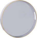 MAONAME 13" Gray Round Tray, Grey Serving Tray with Handles, Modern Round Decorative Trays for Coffee Table, Plastic Trays for Ottoman, Bathroom, Decor