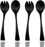 JASHII 18/10 Stainless Steel Mirror Polished Black 2 Pcs Salad Fork & 2 Pcs Salad Spoon Black Server Utensil Set
