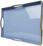 Blue Serving Tray with 4 Handles, Plastic Decorative Tray for Coffee Table, Ottoman - Ideal for Living Room & Bathroom. 15” x 11” x 1.9”