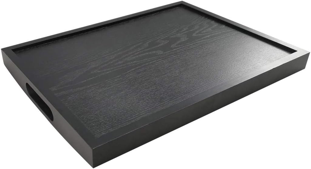 DILLMAN Serving Tray Large Black Wood Rectangle Food Tray Butler Tray Breakfast Tray with Handles (Medium)