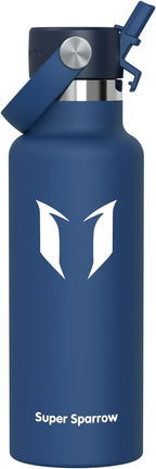 Super Sparrow Insulated Water Bottle - 17 Oz / 25 Oz / 32 Oz - Standard Mouth FlipFlow Flask - BPA Free, Leak Proof Drink Bottle- Ergonomic Straw Water Bottles for Work, Gym, Travel, Sports