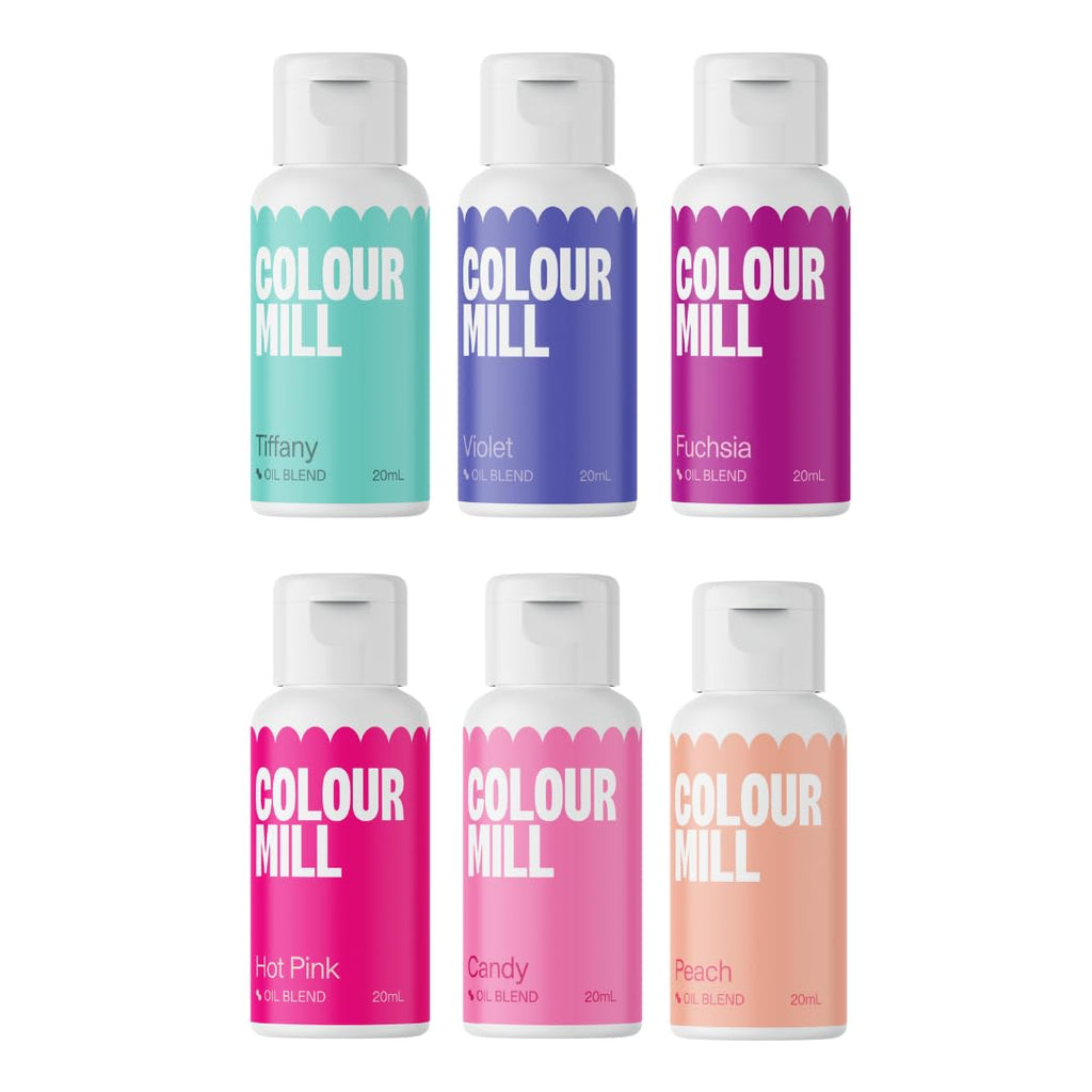 Colour Mill Fairytale-Pack Oil-Based Food Coloring, 20 Milliliters Each of 6 Colors: Candy, Hot Pink, Fuchsia, Peach, Tiffany and Violet 4.08 Fl Oz 120 milliliters