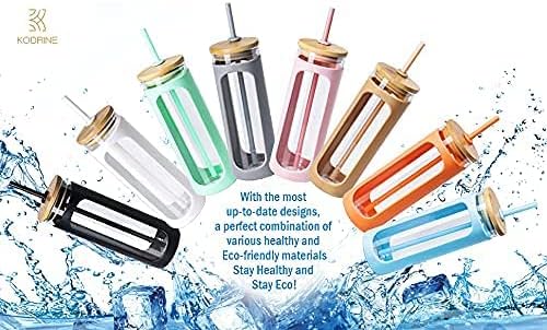 Kodrine 20oz Glass Tumbler with Straw and Lid, Iced Coffee Cups with Bamboo Lids, Glass Cups for Cold Drinks, Smoothie Cup with Silicone Sleeve for Travel, Work, BPA FREE-RoyalBlue