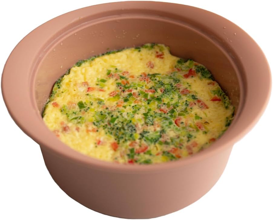 Microwave Silicone Steamer for Baby Food, Made In Korea, Oven & Dishwasher Safe to 482°F, Easy Clean, Microwave Pot with Handle & Lid, 100% Food Grade Steamer Bowl (Terracotta Rose, 550ml + 800ml set)
