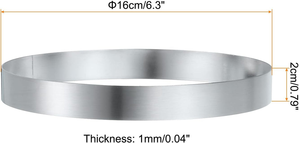 HARFINGTON Round Cake Ring 6.3 x 1 Inch Seamless Stainless Steel Pastry Mousse Dessert Ring Mirror Coating for Baking Cooking English Muffins Crumpet Making Tool