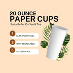 Paper Cups 20 oz 500 Pack for Coffee & Tea 20 oz Made in USA | Bulk 500 Count for Home, Office, Restaurants & Parties | Recyclable Disposable 20 Ounce To-Go Cups for Hot Drinks