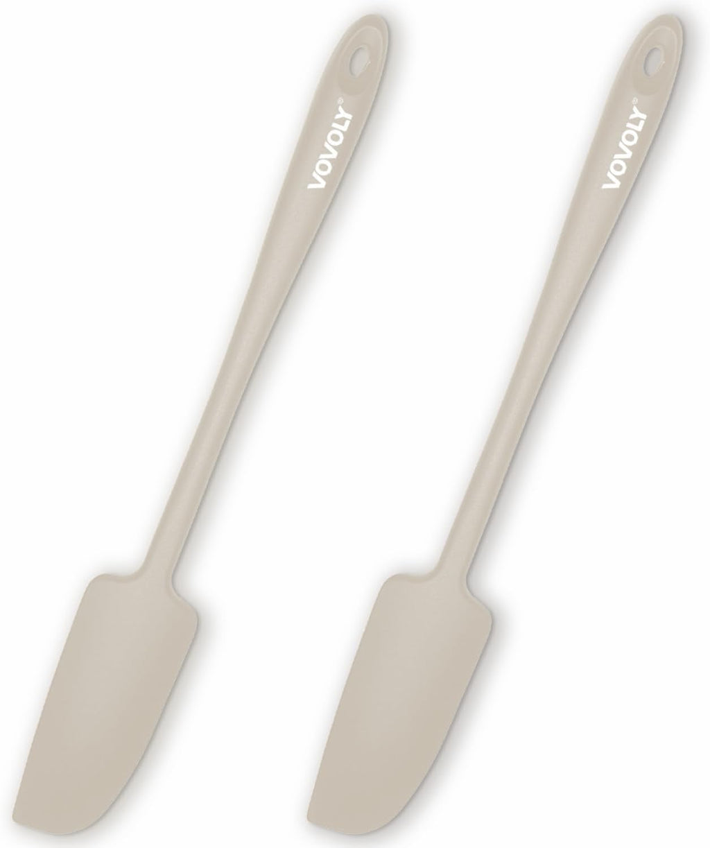 2-Pack Vovoly Silicone Jar Spatulas, Small Seamless Design Rubber Scraper with Stainless Steel Core, Heat Resistant and Non-Stick Mini Spatula for Jars and Blenders, BPA Free,11 IN, Khaki