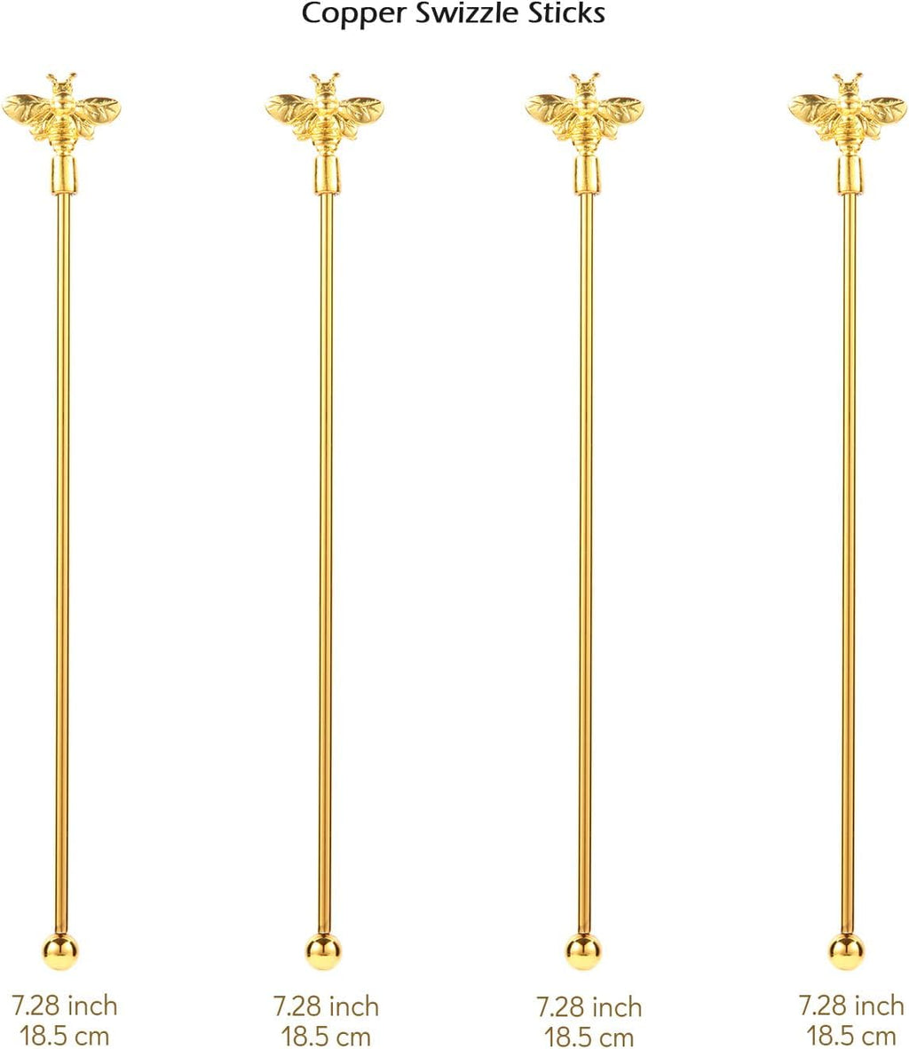4Pcs Bumble Bee Cocktail Stirrers Swizzle Sticks Stainless Steel 7.5" Coffee Beverage Stir Sticks with Gold Decor Top for Mixing Cocktail, Hot Cocoa, Creamer