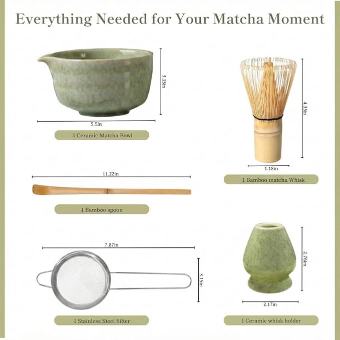 Premium Matcha Whisk Set – Traditional Handcrafted Bamboo Tea Whisk for Japanese Tea Ceremony – 100 Prong Brush for Lump-Free, Creamy Froth – Durable Matcha Starter Kit & Gift