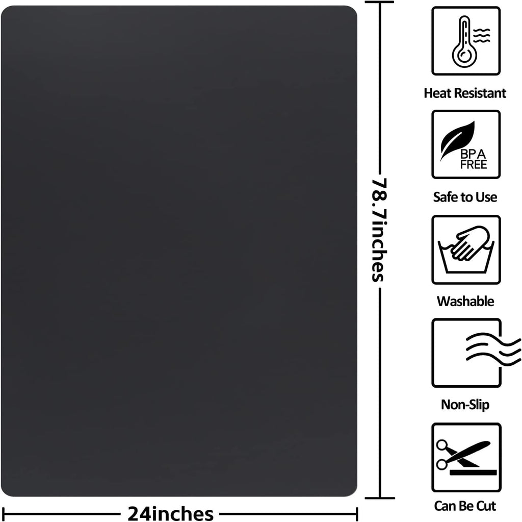 Silicone Mats for Kitchen Counter, Nonslip Silicone Mats for Crafts Countertop Protector Heat Resistant Mat (78.7” x 24” x 0.08”, Black)