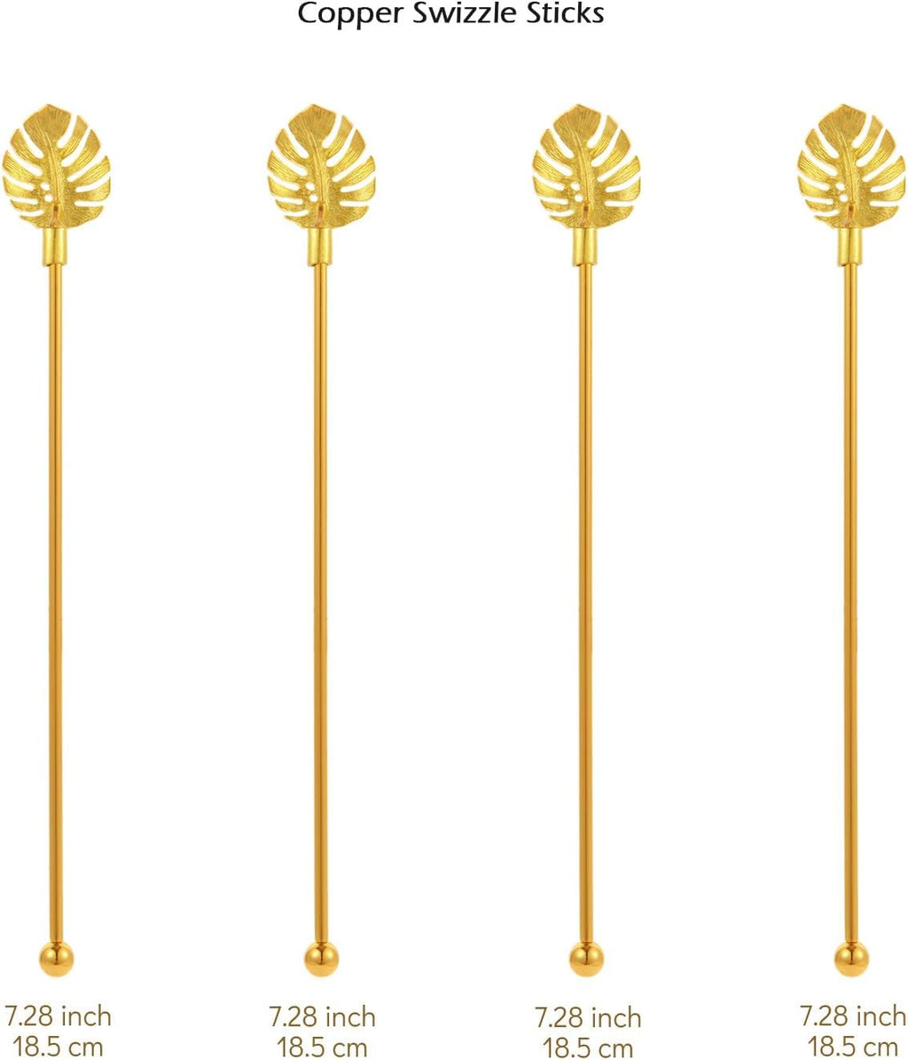 Stainless Steel Coffee Beverage Stirrers Stir Cocktail Drink Swizzle Stick with Palm leaf Metal Top,4PCS GOLD stirrer