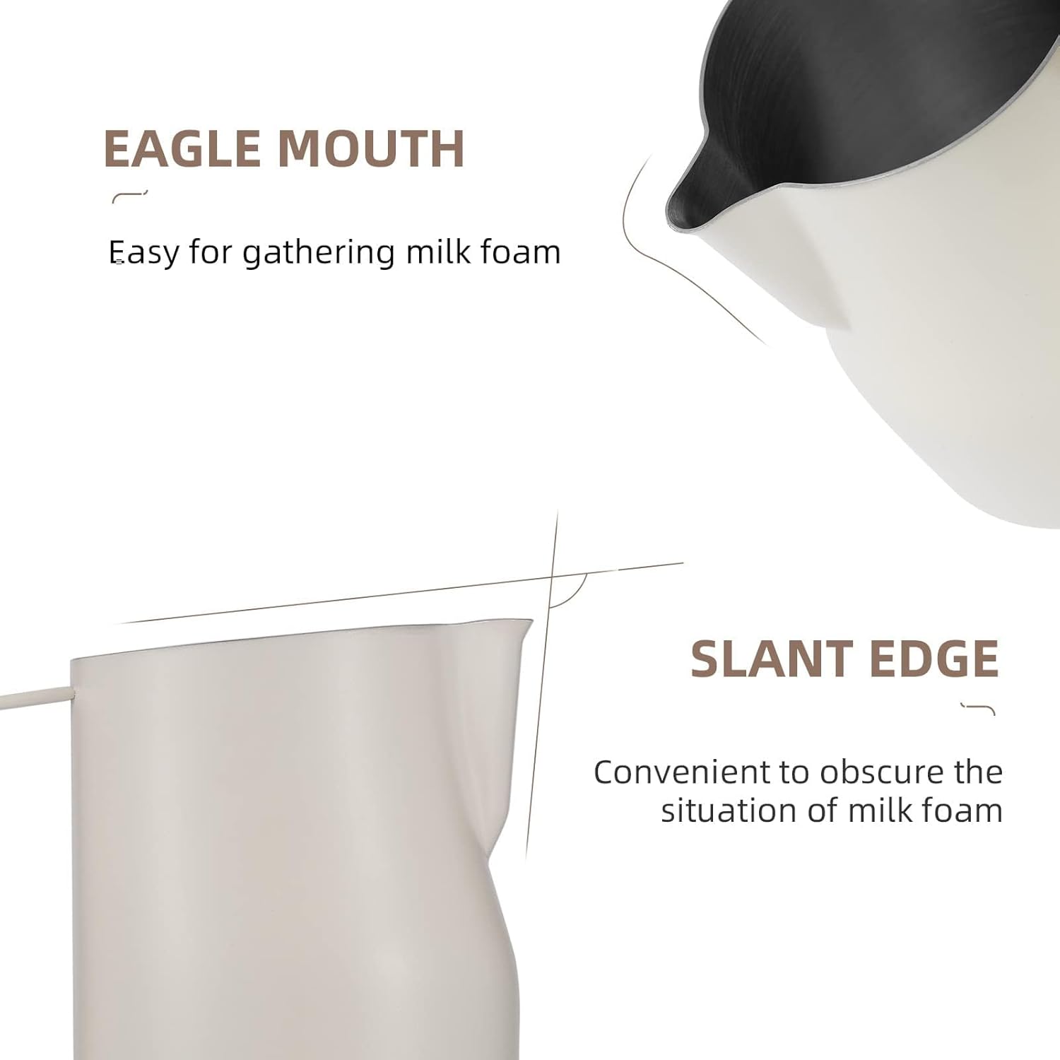 MHW-3BOMBER Milk Frothing Pitcher 12oz/350ml Milk Frother Cup Espresso Steaming Pitcher Stainless Steel Milk Frother Cup Barista Latte Art Round Spout Milk Jug White P6013W-OS