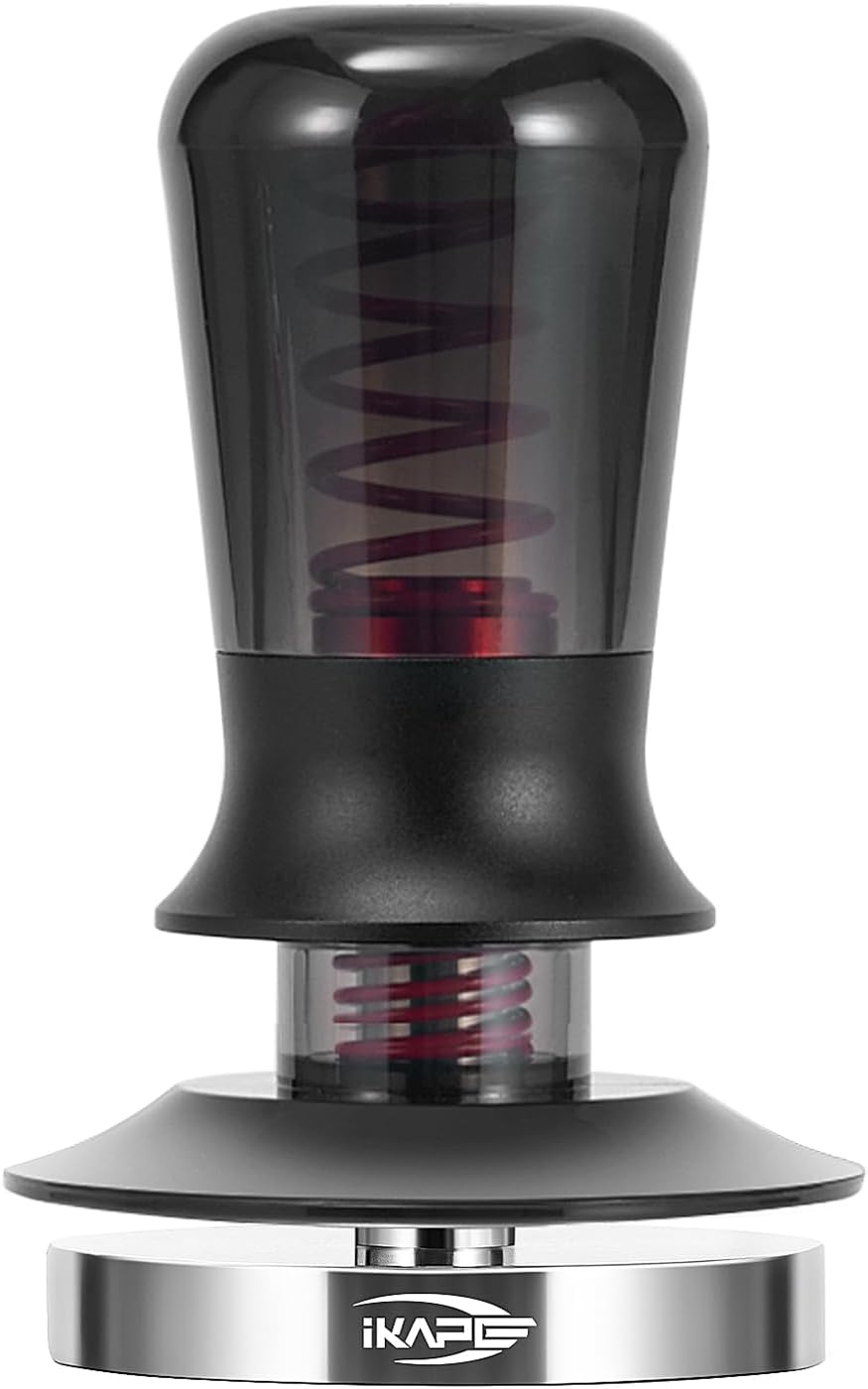 IKAPE 58.3MM Semi-Transparent Espresso Coffee Tamper, Premium Barista Coffee Tamper with Calibrated Spring Loaded, 100% Flat Stainless Steel Base Tamper for Espresso Machine(New Upgrade)