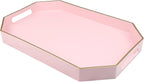 Pink Decorative Tray with Handles, Versatile Serving Tray for Coffee Table, Ottoman, Ideal for Serving, Displaying, Organizing, 15.7"*10.2"*1.57"