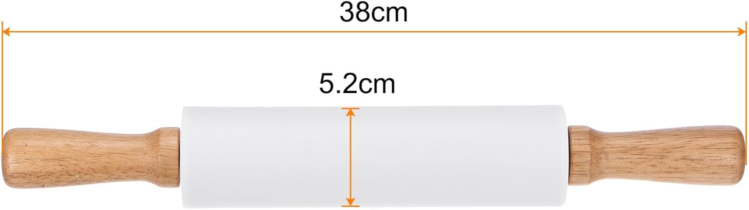 HARFINGTON Silicone Rolling Pins for Baking 14.96 Inch Non-Stick Silicone Surface Wooden Handle Rolling Pin Small Roller Playdough Rolling Pins for Fondant Kitchen Dough Pizza, White