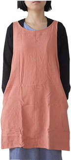 Cotton Linen Japanese Apron Halter Cross Back Bandage X Shape Aprons Two Pockets