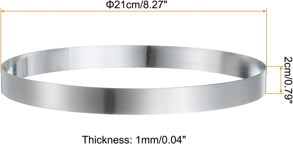 HARFINGTON Round Cake Ring 8.27 x 1 Inch Seamless Stainless Steel Pastry Mousse Dessert Ring Mirror Coating for Baking Cooking English Muffins Crumpet Making Tool