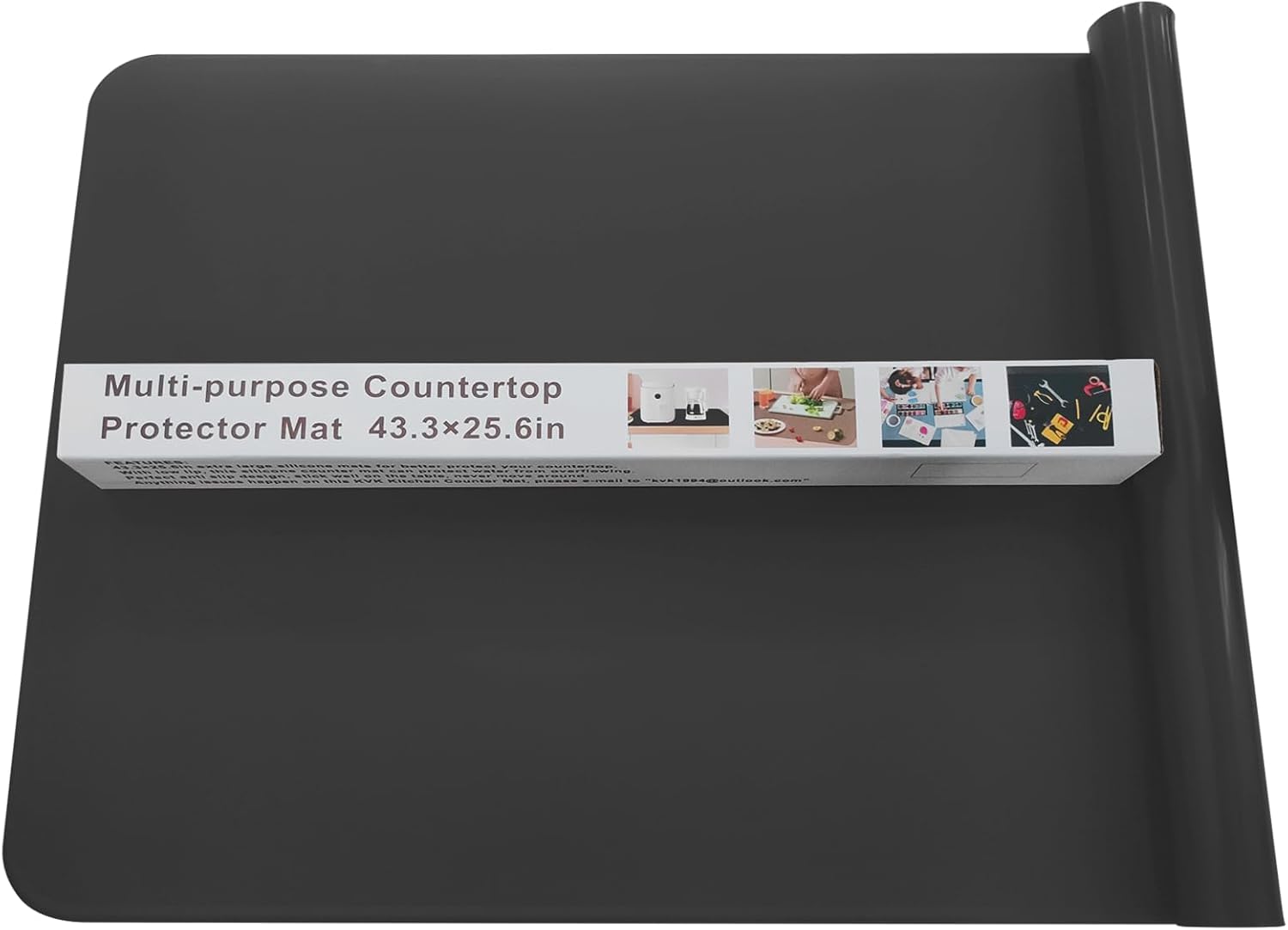 KVK Silicone Mat for Kitchen Counter with Raised Edge 43.3×25.6in - Extra Large Silicone Mat Heat Resistant - Glossy Bottom Non Slip - Universal Painting Craft Resin Mat Countertop Protector,Black