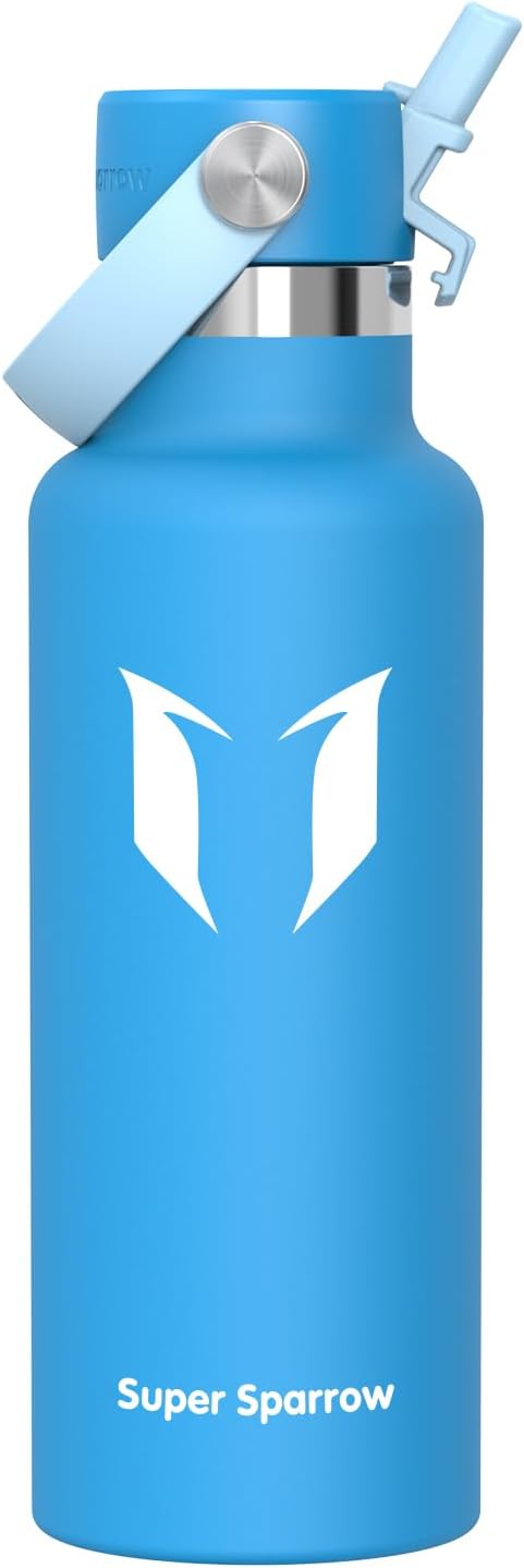 Super Sparrow Insulated Water Bottle - 17 Oz / 25 Oz / 32 Oz - Standard Mouth FlipFlow Flask - BPA Free, Leak Proof Drink Bottle- Ergonomic Straw Water Bottles for Work, Gym, Travel, Sports
